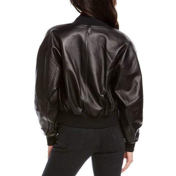 Mackage Womens  Kiva Crop Leather Bomber Jacket, Black - Picture 2 of 3